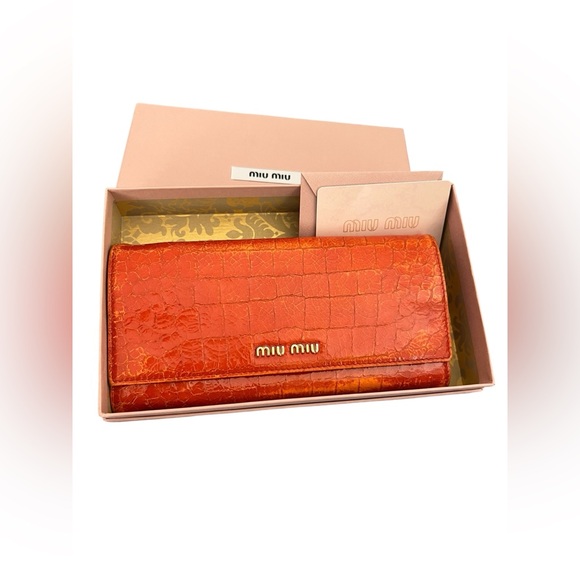 Miu Miu Handbags - MIU MIU Croc Embossed Leather Long Wallet